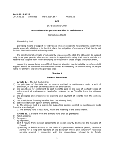 Act on assistance for persons entitled to maintenance