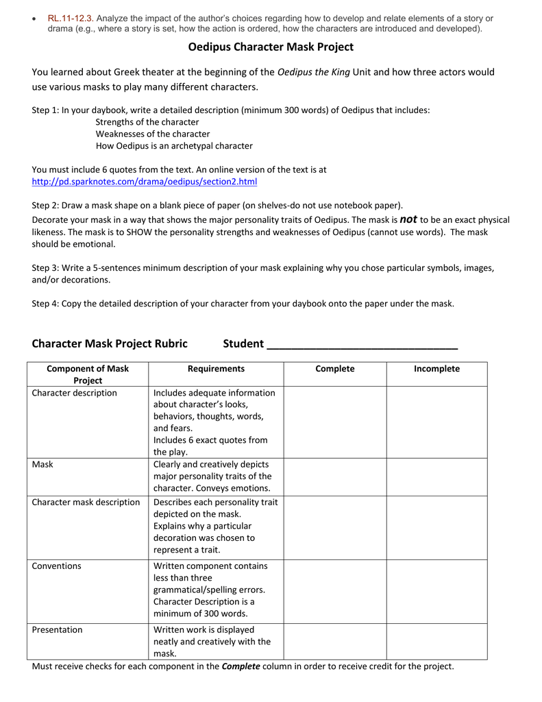 Oedipus Character Mask Project