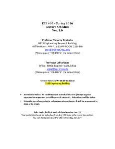ECE 480 – Spring 2016 Lecture Schedule Ver. 3.0
