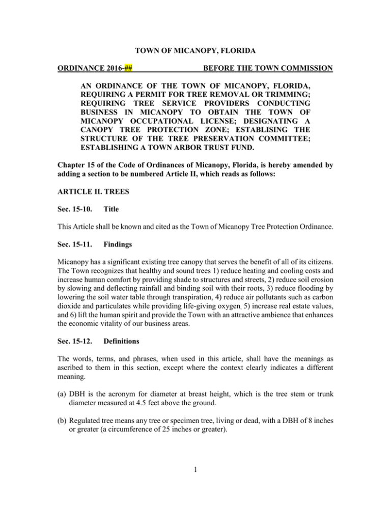 Proposed Tree Ordinance