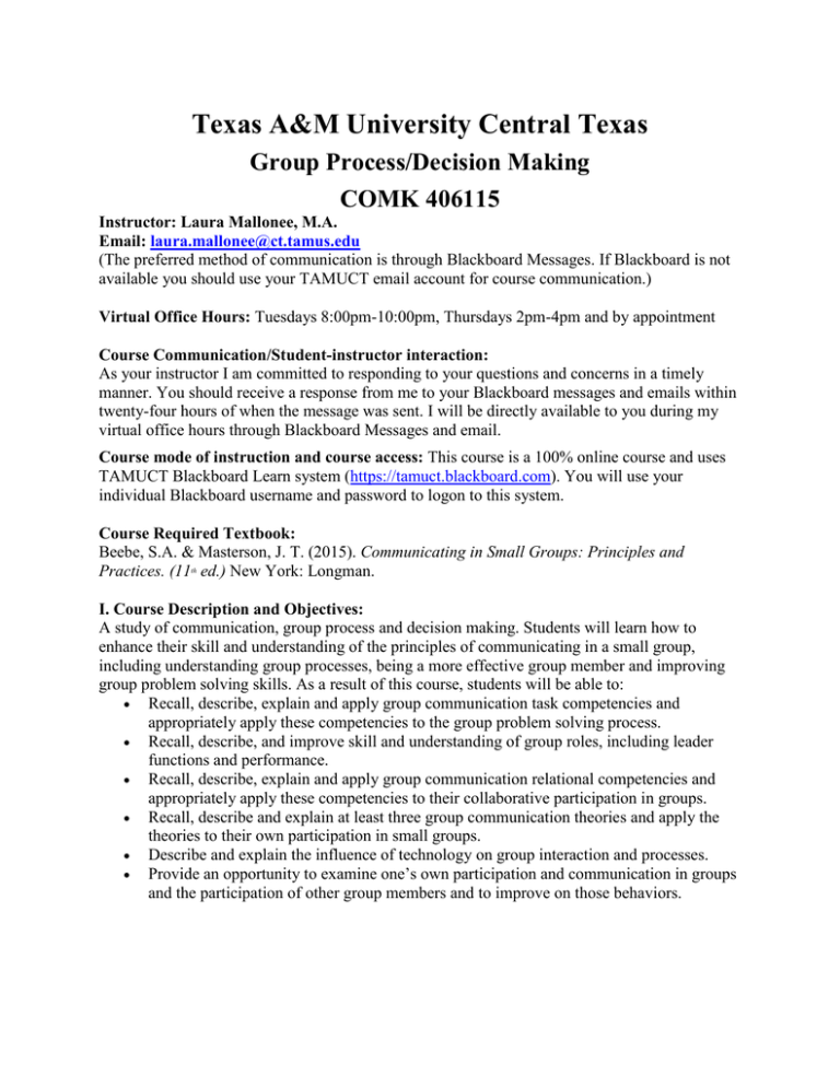 Texas A&M University Central Texas Group Process/Decision