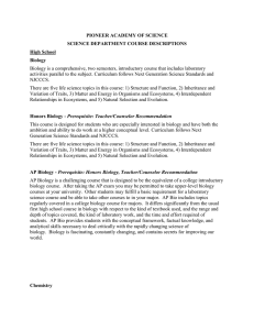 PIONEER ACADEMY OF SCIENCE SCIENCE DEPARTMENT