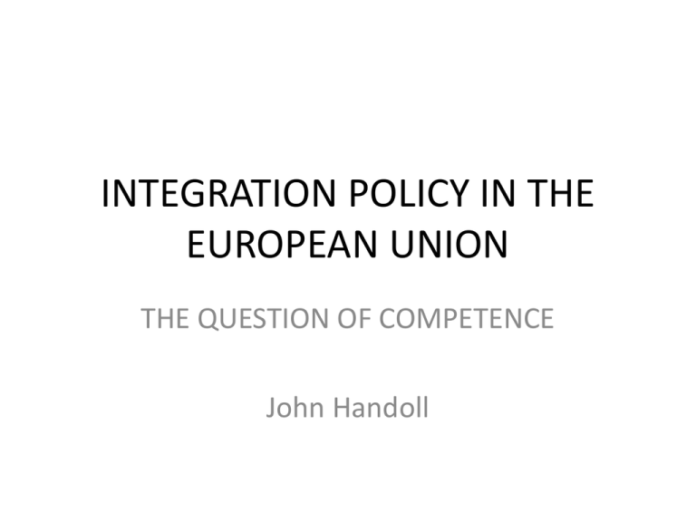 INTEGRATION POLICY IN THE EUROPEAN UNION INTEGRATION POLICY IN THE EUROPEAN UNION