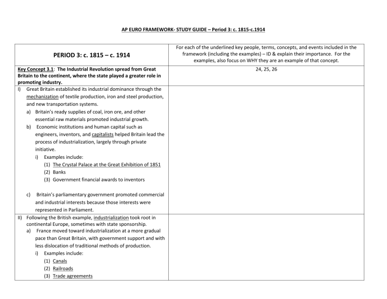 AP EURO FRAMEWORK STUDY GUIDE