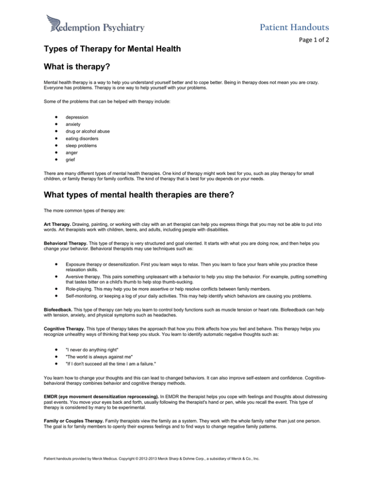 Types Of Therapy For Mental Health