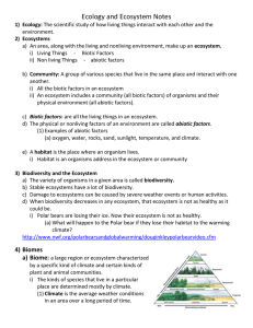 Notes Chapter 4 Ecosystems & Biomes