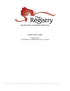 THE REGISTRY LEADERSHIP CREDENTIAL INSTRUCTOR'S
