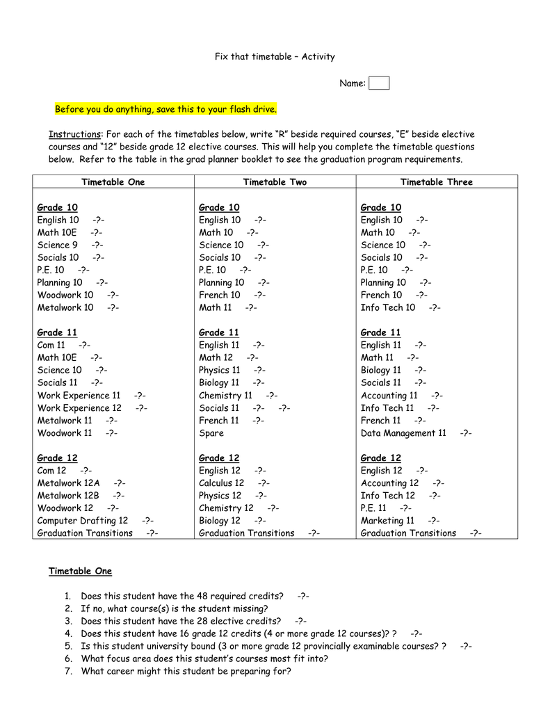 timetable mathematics