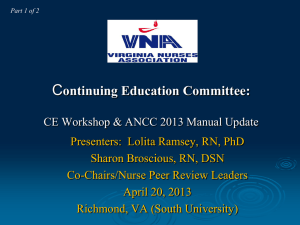 Virginia Nurses Association Continuing Nursing Education: CE