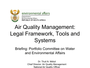 Air Quality Management: Legal Framework, Tools and Systems