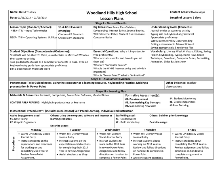 Lesson Plans Woodland Hills School District