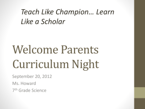 Welcome Parents Curriculum Night