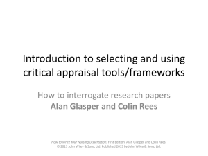 Introduction to Selecting and using appraisal tools/frameworks.