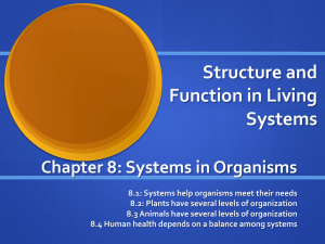 Structure and Function in Living Systems Chapter 8: Systems in