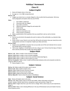 Holidays' Homework Class-VI Subject