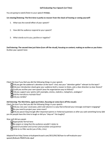 Speech Self Evaluation worksheet (for Parts 1, 3, 4.)