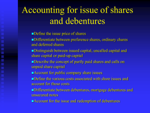 Accounting for issue of shares and debentures