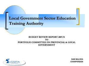 Report to the Parliamentary Portfolio Committee on Local