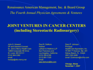 Joint Ventures in Cancer Centers (including Stereotactic Radiosurgery