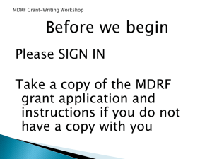 Welcome to the MDRF Grant-Writing Workshop