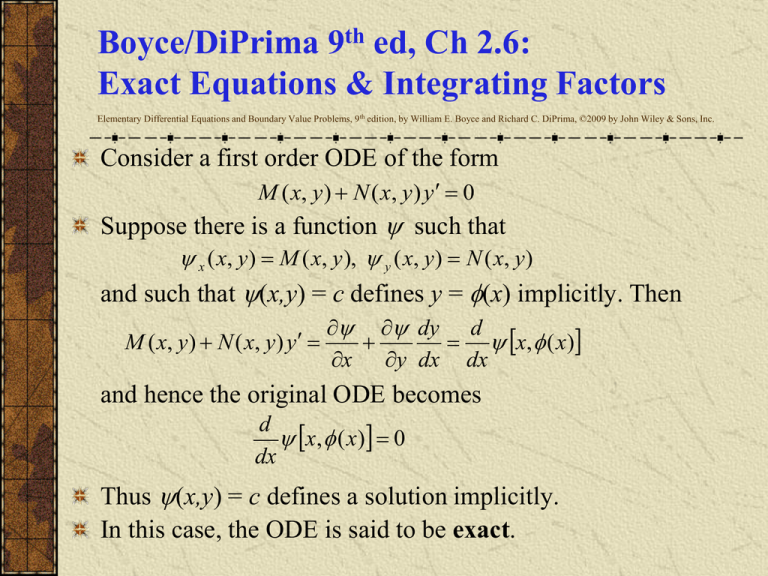 Exact Equations And Integrating Factors