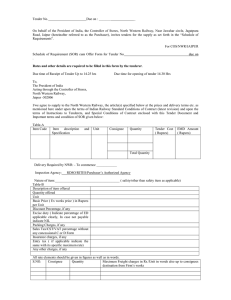 Schedule of Requirement (SOR) cum Offer Form for Tender No