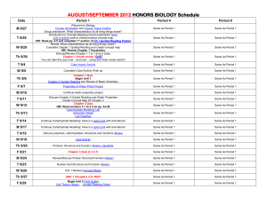 OCTOBER 2012 HONORS BIOLOGY Schedule