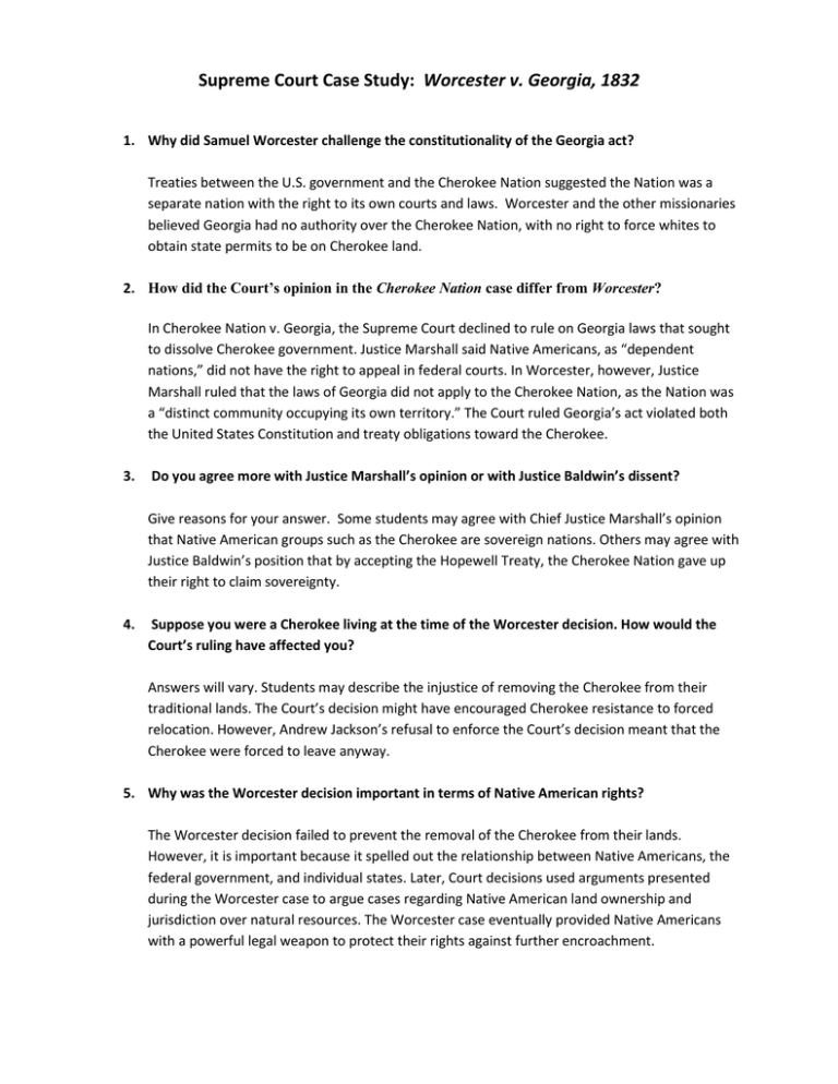 Worcester V Georgia Supreme Court Case Study