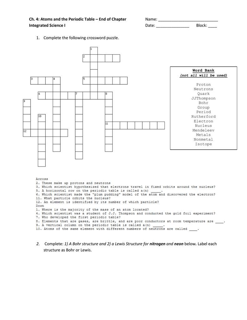 Ch. 20: Atoms and the Periodic Table – End of Chapter Name Regarding Periodic Table Puzzle Worksheet Answers