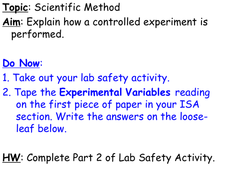 control experiment parts