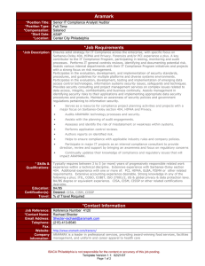 April 2013 - Aramark - Senior IT Compliance Analyst