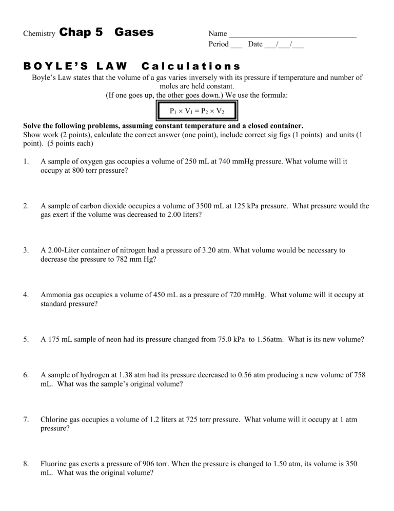Boyles Law Worksheet Answers