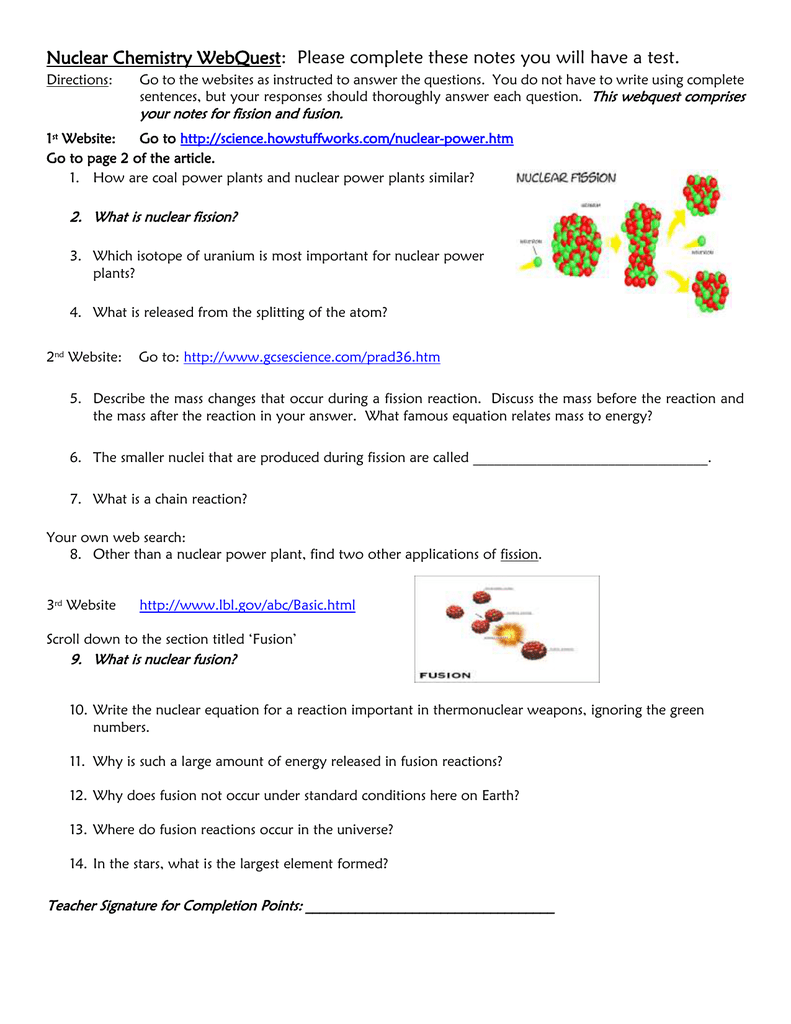 Fission And Fusion Worksheet Answers