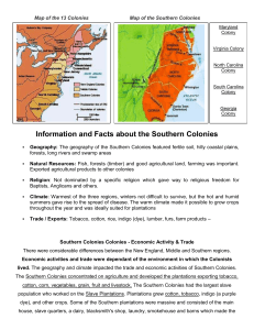 Information and Facts about the Southern Colonies