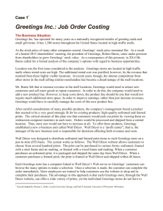 Greetings Inc.: Job Order Costing
