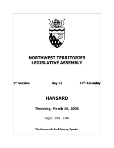 hn050310 - Legislative Assembly of The Northwest Territories