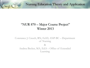 Nursing Education * Theory/Application Winter 2012 University of