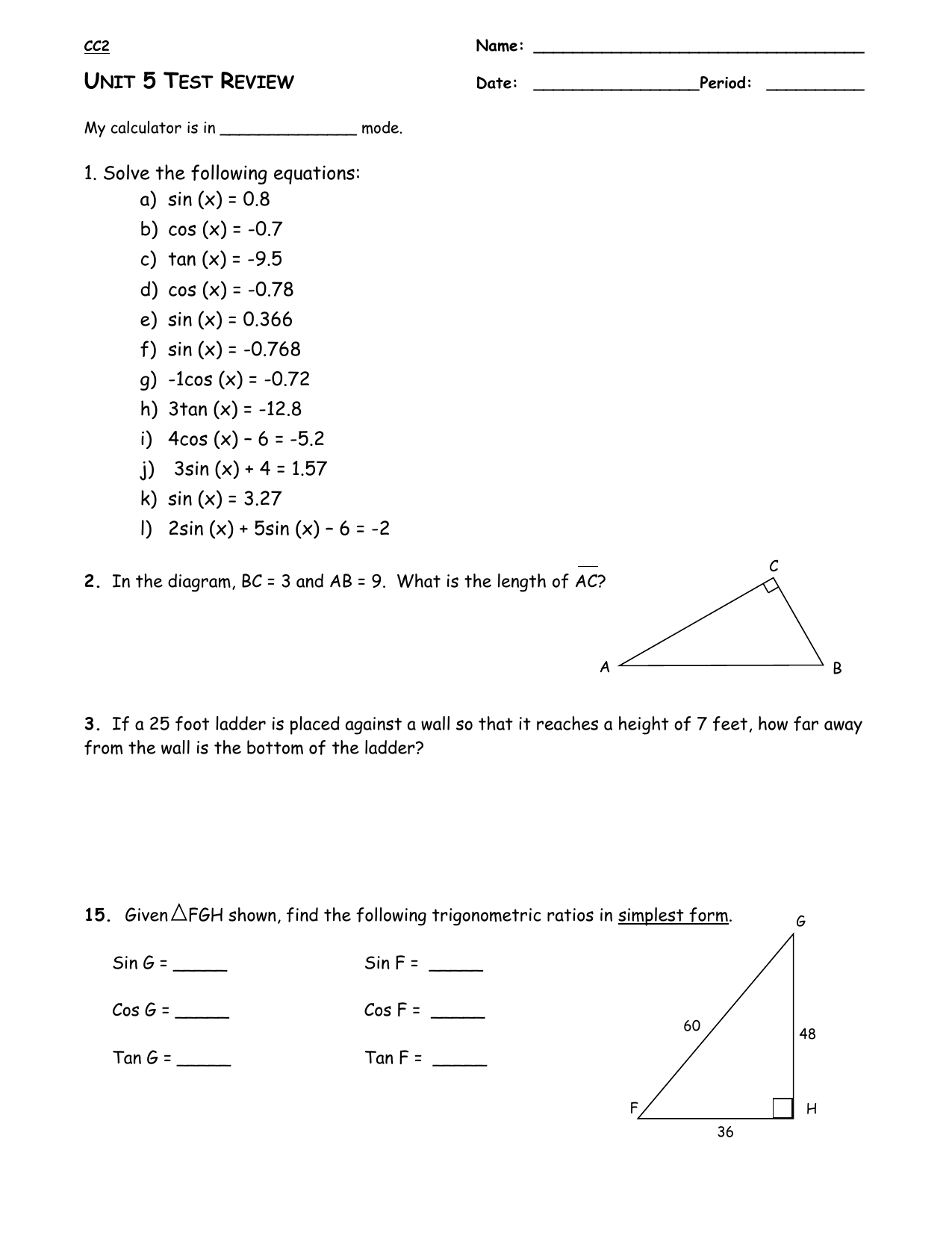 unit 5 trigonometric functions homework 8 law of cosines answers