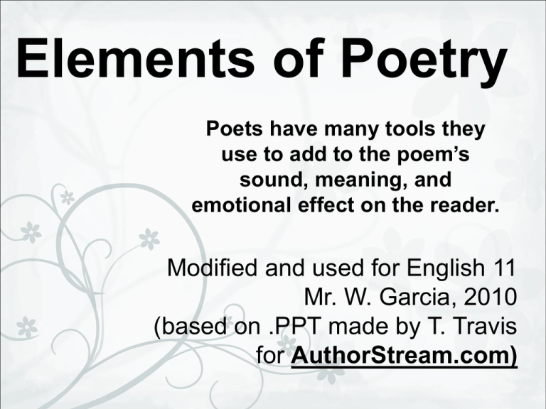 ELEMENTS OF POETRY POWERPOINT PRESENTATION For Grade