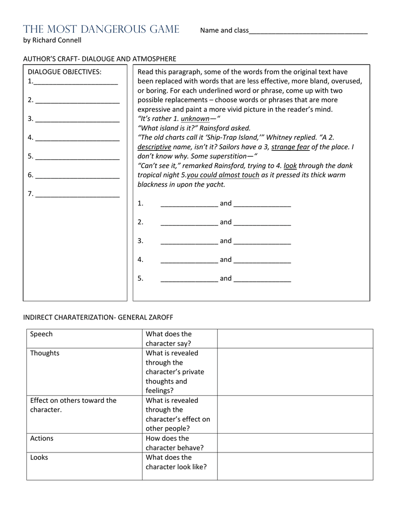 this worksheet For The Most Dangerous Game Worksheet