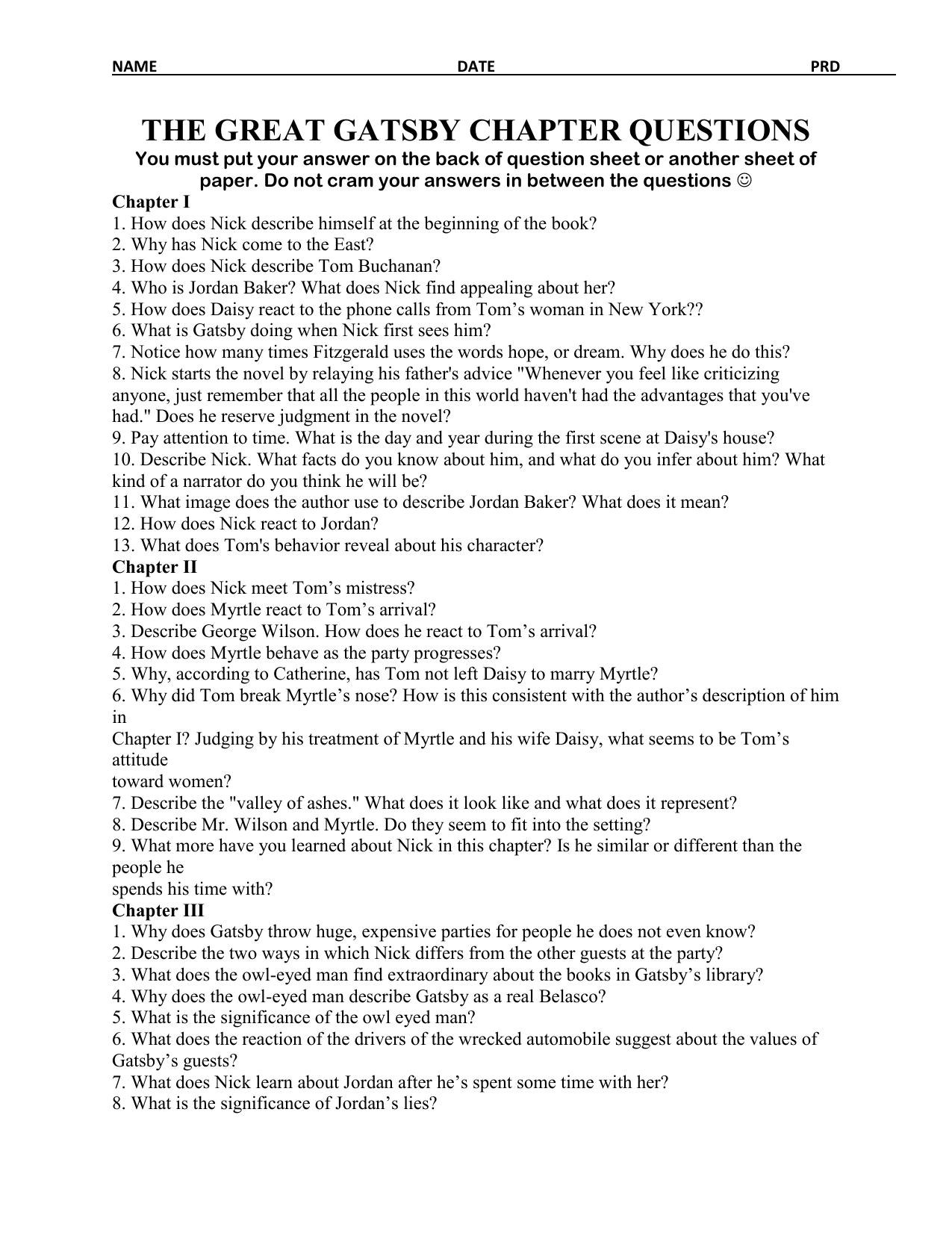 gatsby essay questions