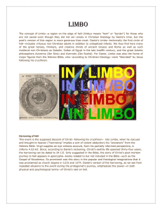Limbo The concept of Limbo--a region on the edge of hell (limbus