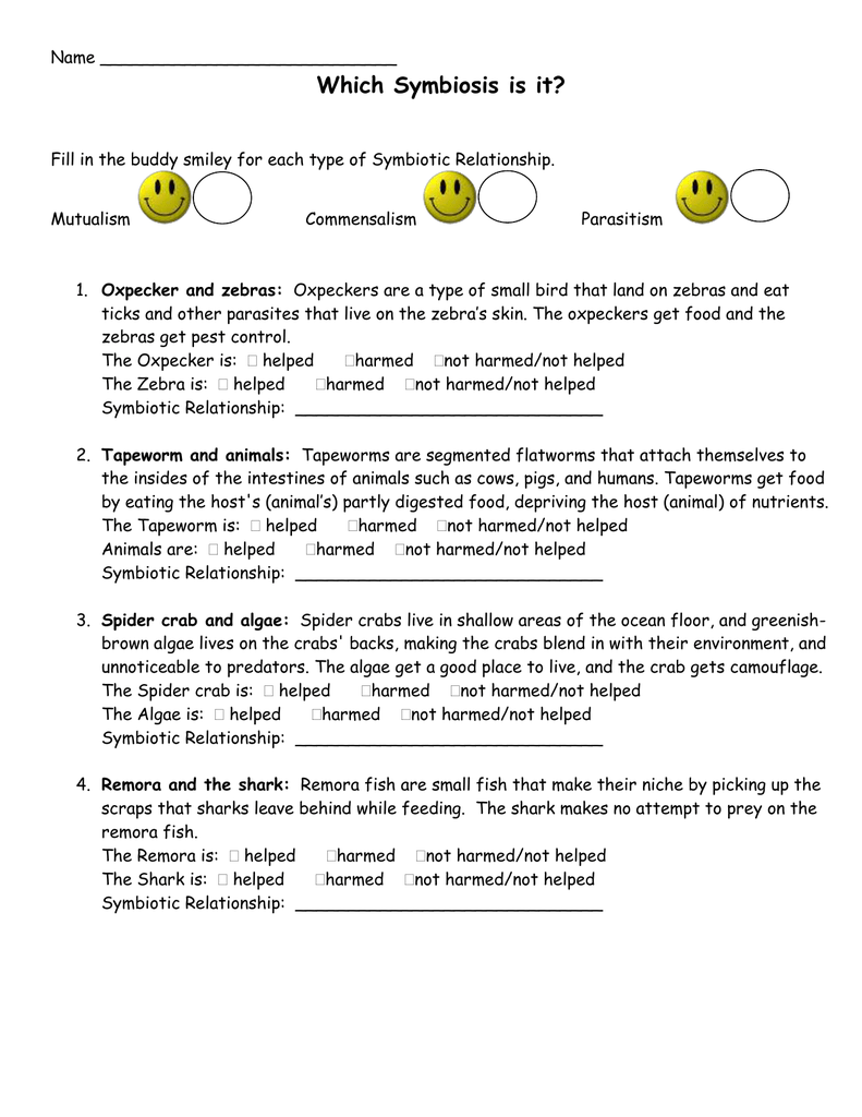 Which Symbiosis is it Pertaining To Symbiotic Relationships Worksheet Good Buddies