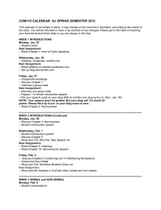 COM110 CALENDAR for SPRING SEMESTER 2012 This calendar