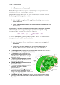 F214 – Photosynthesis Define autotroph and heterotroph. Autotroph
