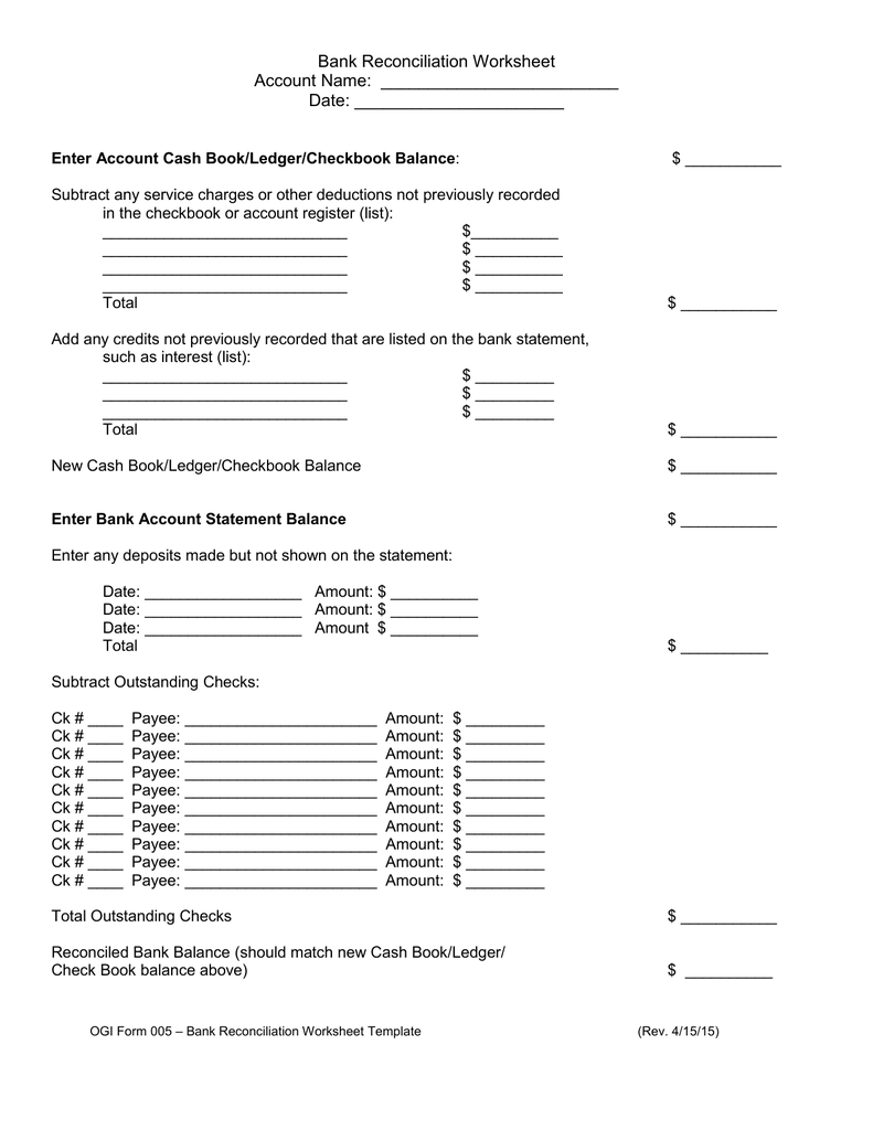 Form 25 Bank Recon. Worksheet & Instructions For Reconciling A Bank Statement Worksheet