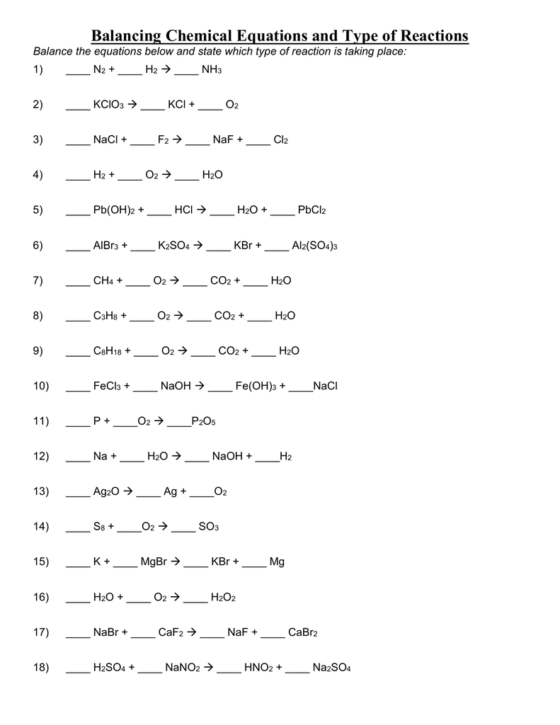 Balancing Chemical Equations Worksheet 22 E streetlight