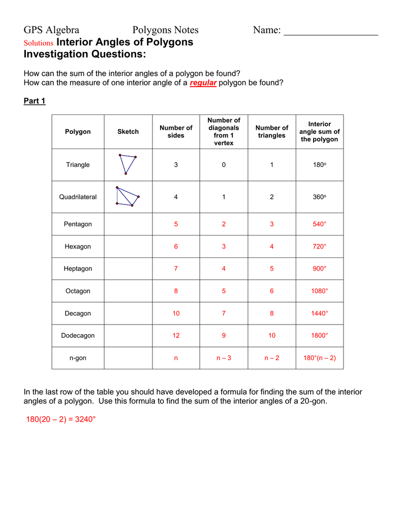 Interior Angles Of Polygons Investigation Questions
