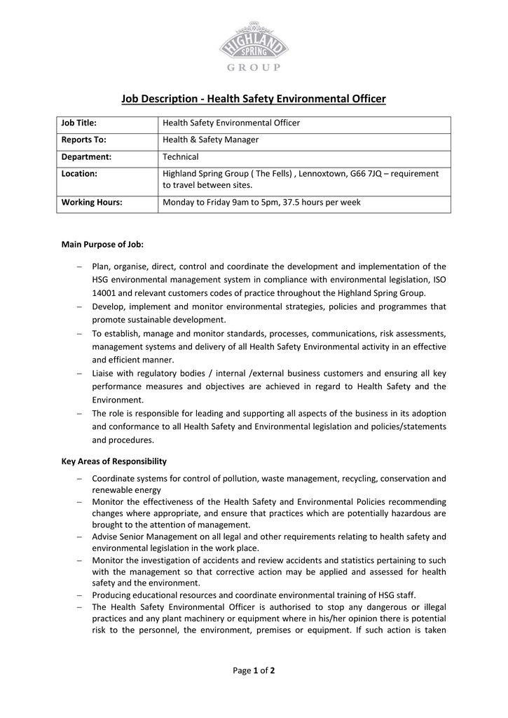 Health Safety Environmental Officer DOCX 60kB 