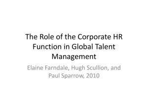 The Role of the Corporate HR Function in Global Talent Management